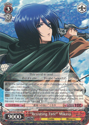 AOT/S35-E057 "Resisting Fate" Mikasa - Attack On Titan Vol.1 English Weiss Schwarz Trading Card Game