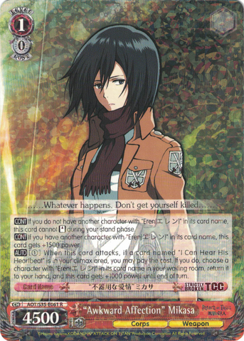 AOT/S35-E061 "Awkward Affection" Mikasa - Attack On Titan Vol.1 English Weiss Schwarz Trading Card Game