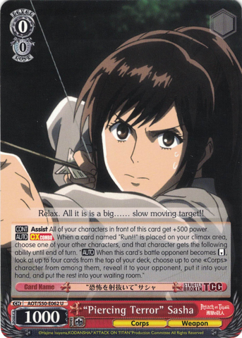 AOT/S50-E062 "Piercing Terror" Sasha - Attack On Titan Vol.2 English Weiss Schwarz Trading Card Game