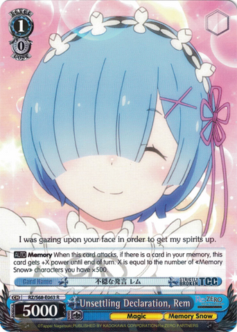 RZ/S68-E063 Unsettling Declaration, Rem - Re:ZERO -Starting Life in Another World- Memory Snow English Weiss Schwarz Trading Card Game