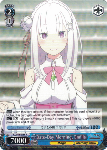 RZ/S68-E066 Date-Day Morning, Emilia - Re:ZERO -Starting Life in Another World- Memory Snow English Weiss Schwarz Trading Card Game