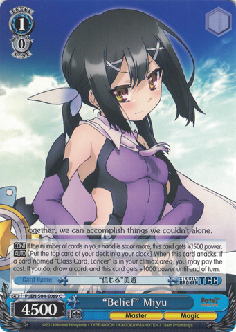 PI/EN-S04-E069 “Belief” Miyu - Fate/Kaleid Liner Prisma Illya English Weiss Schwarz Trading Card Game