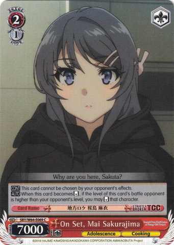 SBY/W64-E069 On Set, Mai Sakurajima - Rascal Does Not Dream of Bunny Girl Senpai English Weiss Schwarz Trading Card Game