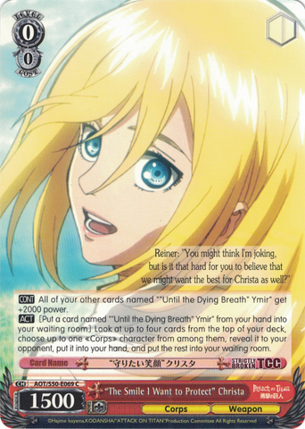 AOT/S50-E069 "The Smile I Want to Protect" Christa - Attack On Titan Vol.2 English Weiss Schwarz Trading Card Game