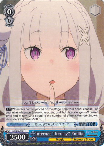 RZ/S68-E071 Internet Literacy? Emilia - Re:ZERO -Starting Life in Another World- Memory Snow English Weiss Schwarz Trading Card Game