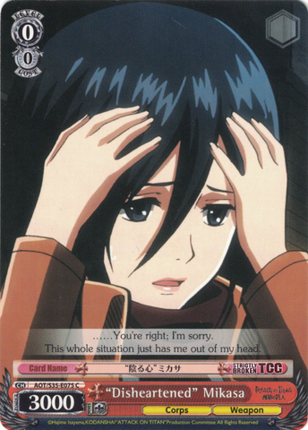 AOT/S35-E075 "Disheartened" Mikasa - Attack On Titan Vol.1 English Weiss Schwarz Trading Card Game