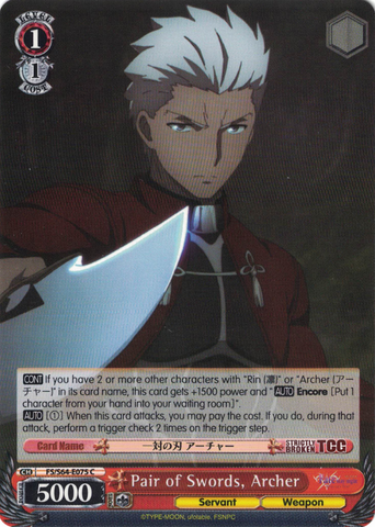 FS/S64-E075 Pair of Swords, Archer - Fate/Stay Night Heaven's Feel Vol.1 English Weiss Schwarz Trading Card Game