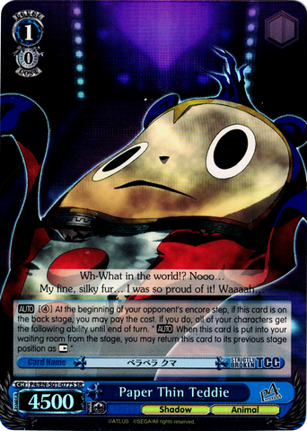 P4/EN-S01-077S Paper Thin Teddie - Persona 4 English Weiss Schwarz Trading Card Game