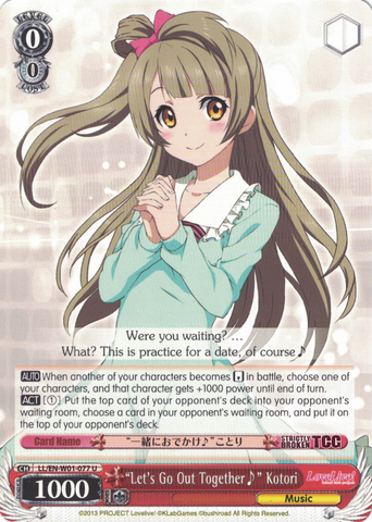 LL/EN-W01-077 "Let's Go Out Together♪" Kotori - Love Live! DX English Weiss Schwarz Trading Card Game