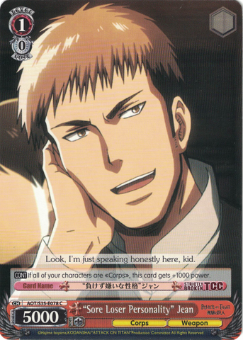 AOT/S35-E078 "Sore Loser Personality" Jean - Attack On Titan Vol.1 English Weiss Schwarz Trading Card Game