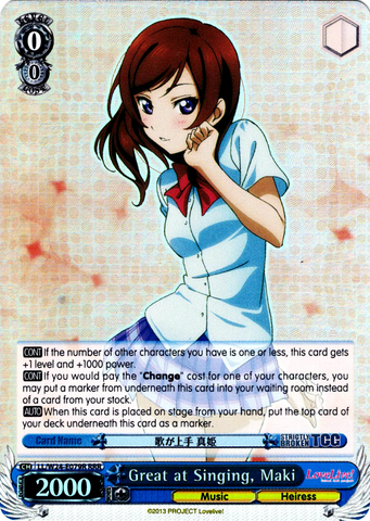 LL/W24-E079R Great at Singing, Maki (Foil) - Love Live! English Weiss Schwarz Trading Card Game