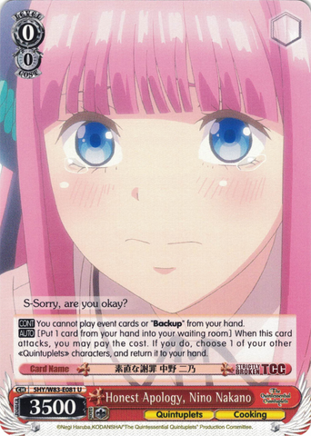 5HY/W83-E081 Honest Apology, Nino Nakano - The Quintessential Quintuplets English Weiss Schwarz Trading Card Game