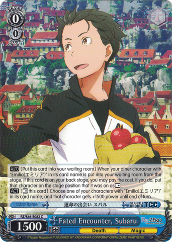 RZ/S46-E082 Fated Encounter, Subaru - Re:ZERO -Starting Life in Another World- Vol. 1 English Weiss Schwarz Trading Card Game