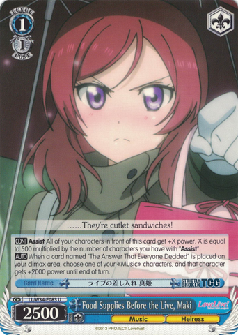 LL/W34-E083 Food Supplies Before the Live, Maki - Love Live! Vol.2 English Weiss Schwarz Trading Card Game