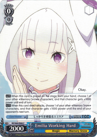 RZ/S68-E084 Emilia Working Hard - Re:ZERO -Starting Life in Another World- Memory Snow English Weiss Schwarz Trading Card Game