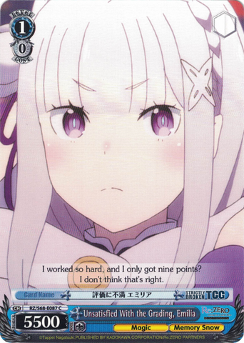 RZ/S68-E087 Unsatisfied With the Grading, Emilia - Re:ZERO -Starting Life in Another World- Memory Snow English Weiss Schwarz Trading Card Game