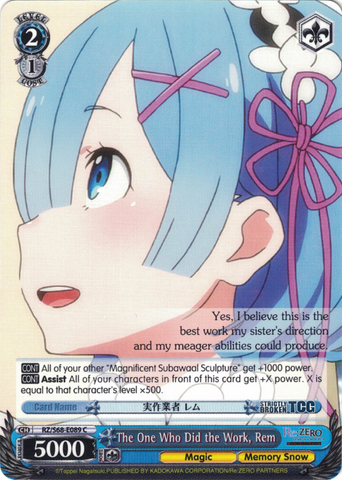 RZ/S68-E089 The One Who Did the Work, Rem - Re:ZERO -Starting Life in Another World- Memory Snow English Weiss Schwarz Trading Card Game