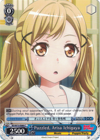 BD/W73-E089  Puzzled, Arisa Ichigaya - Bang Dream Vol.2 English Weiss Schwarz Trading Card Game