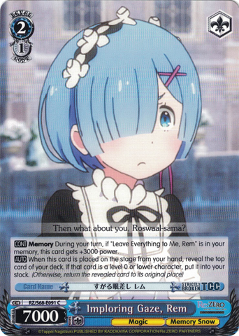 RZ/S68-E091 Imploring Gaze, Rem - Re:ZERO -Starting Life in Another World- Memory Snow English Weiss Schwarz Trading Card Game