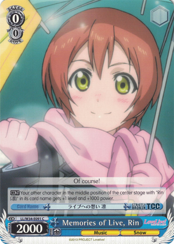 LL/W34-E091 Memories of Live, Rin - Love Live! Vol.2 English Weiss Schwarz Trading Card Game