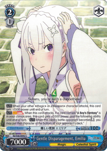 RZ/S46-E092 Gentle Disparagement, Emilia - Re:ZERO -Starting Life in Another World- Vol. 1 English Weiss Schwarz Trading Card Game