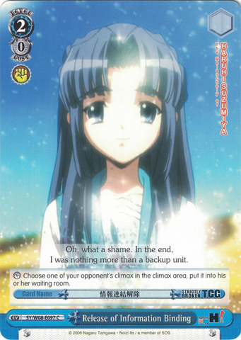 SY/W08-E097 Release of Information Binding - The Melancholy of Haruhi Suzumiya English Weiss Schwarz Trading Card Game