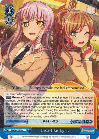 BD/W63-E098 Lisa-like Lyrics - Bang Dream Girls Band Party! Vol.2 English Weiss Schwarz Trading Card Game