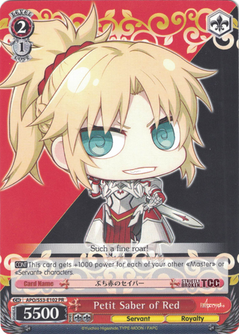 APO/S53-E102 Petit Saber of Red - Fate/Apocrypha English Weiss Schwarz Trading Card Game