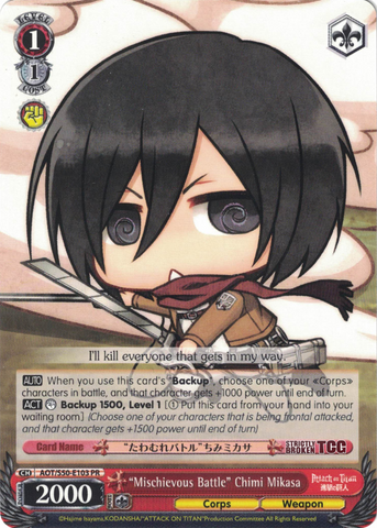 AOT/S50-E103 "Mischievous Battle" Chimi Mikasa - Attack On Titan Vol.2 English Weiss Schwarz Trading Card Game