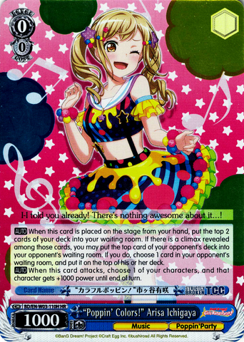 BD/EN-W03-110H "Poppin' Colors!" Arisa Ichigaya (Foil) - Bang Dream Girls Band Party! MULTI LIVE English Weiss Schwarz Trading Card Game