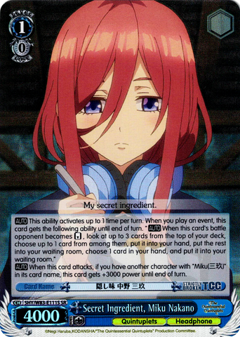 5HY/W83-E111S Secret Ingredient, Miku Nakano (Foil) - The Quintessential Quintuplets English Weiss Schwarz Trading Card Game