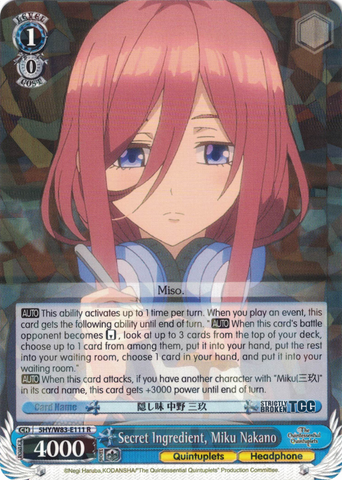 5HY/W83-E111 Secret Ingredient, Miku Nakano - The Quintessential Quintuplets English Weiss Schwarz Trading Card Game