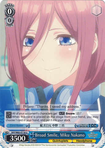 5HY/W83-E118 Broad Smile, Miku Nakano - The Quintessential Quintuplets English Weiss Schwarz Trading Card Game