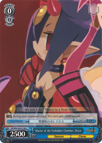 DG/EN-S03-E149 Master of the Forbidden Chamber, Desco - Disgaea English Weiss Schwarz Trading Card Game