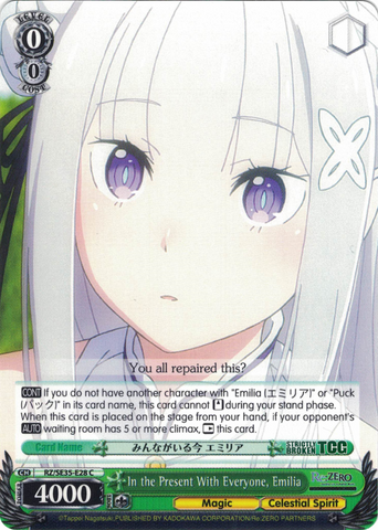 RZ/SE35-E28 In the Present With Everyone, Emilia - Re:ZERO -Starting Life in Another World- The Frozen Bond English Weiss Schwarz Trading Card Game