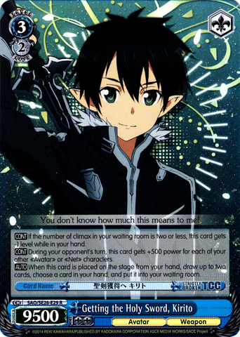 SAO/SE26-E29 Getting the Holy Sword, Kirito (Foil) - Sword Art Online Ⅱ Vol.2 Extra Booster English Weiss Schwarz Trading Card Game
