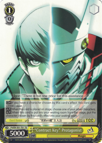 P4/EN-S01-T01 "Contract Key" Protagonist - Persona 4 Trial Deck English Weiss Schwarz Trading Card Game