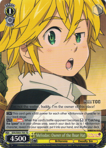 SDS/SX03-T05 Meliodas: Owner of the Boar Hat - The Seven Deadly Sins Trial Deck English Weiss Schwarz Trading Card Game