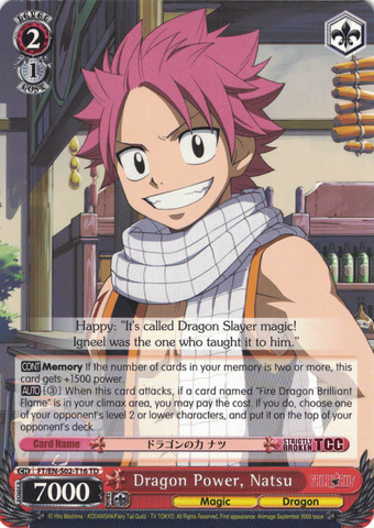 FT/EN-S02-T16 Dragon Power, Natsu - Fairy Tail Trial Deck English Weiss Schwarz Trading Card Game