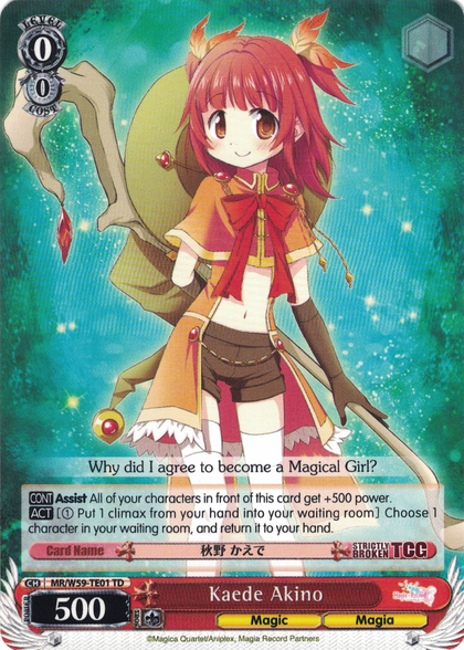 MR/W59-TE01 Kaede Akino - Magia Record: Puella Magi Madoka Magica Side Story Trial Deck English Weiss Schwarz Trading Card Game