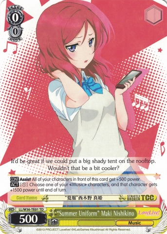 LL/W36-TE01 "Summer Uniform" Maki Nishikino - Love Live! School Idol Festival Trial Deck English Weiss Schwarz Trading Card Game
