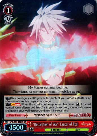 APO/S53-TE03S "Declaration of War" Lancer of Red (Foil) - Fate/Apocrypha English Weiss Schwarz Trading Card Game