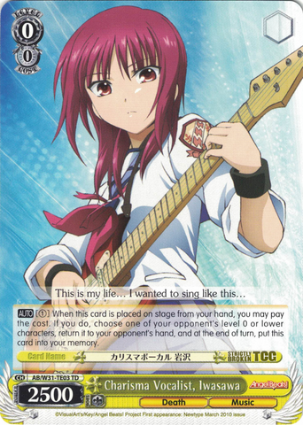 AB/W31-TE03 Charisma Vocalist, Iwasawa - Angel Beats! Re:Edit Trial Deck English Weiss Schwarz Trading Card Game