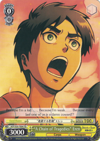 AOT/S35-TE04 "A Chain of Tragedies" Eren - Attack On Titan Trial Deck English Weiss Schwarz Trading Card Game