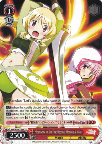 MR/W59-TE04 "Teamwork on Our First Meeting" Momoko & Iroha - Magia Record: Puella Magi Madoka Magica Side Story Trial Deck English Weiss Schwarz Trading Card Game