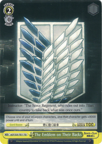 AOT/S35-TE11 The Emblem on Their Backs - Attack On Titan Trial Deck English Weiss Schwarz Trading Card Game