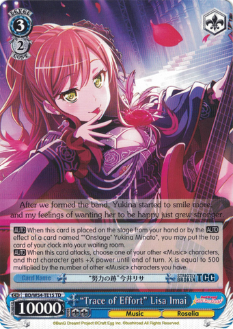 BD/W54-TE15 "Trace of Effort" Lisa Imai - Bang Dream Girls Band Party! Roselia Trial Deck English Weiss Schwarz Trading Card Game