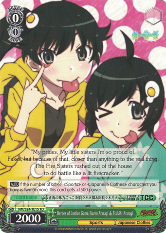 NM/S24-TE15 Heroes of Justice Game, Karen Araragi & Tsukihi Araragi - NISEMONOGATARI Trial Deck English Weiss Schwarz Trading Card Game