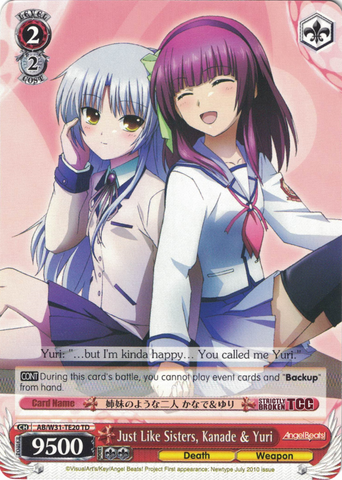 AB/W31-TE20 	Just Like Sisters, Kanade & Yuri - Angel Beats! Re:Edit Trial Deck English Weiss Schwarz Trading Card Game