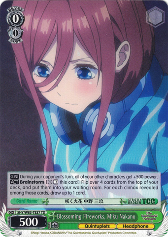 5HY/W83-TE37 Blossoming Fireworks, Miku Nakano - The Quintessential Quintuplets English Weiss Schwarz Trading Card Game
